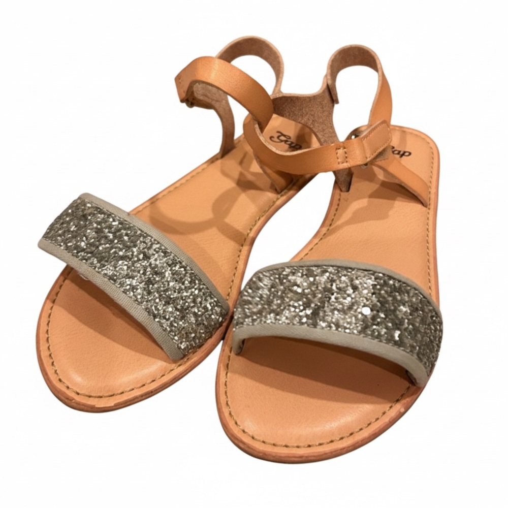 Gap Kids Girls Sparkle Silver Glitter Ankle Strap Sandals Size 1